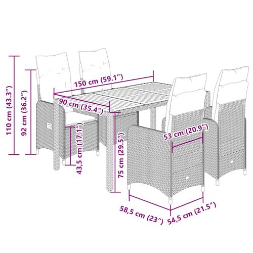5-cz. zestaw mebli ogrodowych z poduszkami, beżowy, polirattan na Arena.pl