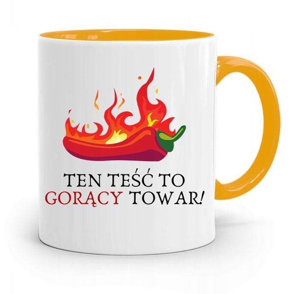 Kubek Żółty Dla Teścia Ten Teść To Gorący Towar Z Nadrukiem Ze Zdjęciem zdjęcie 1