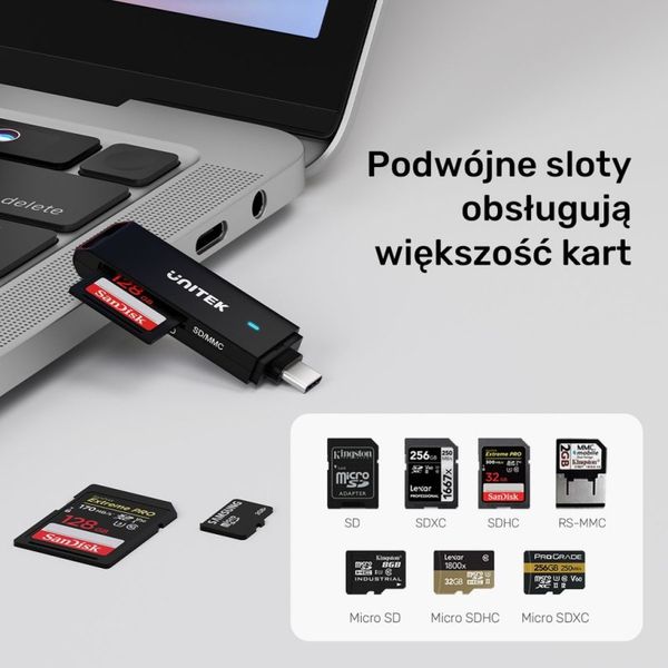 Unitek Czytnik kart SD i microSD USB-C zdjęcie 7