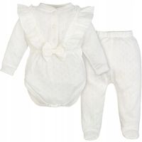 KOMPLET niemowlęcy elegancki AŻUROWY bawełniany Z FALBANKAMI do Chrztu 68