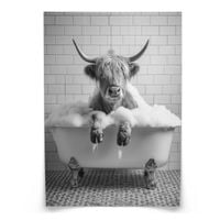 PLAKAT DO ŁAZIENKI WÓŁ KROWA W WANNIE CZARNO-BIAŁA ABSTRAKCJA 30cm x 40cm