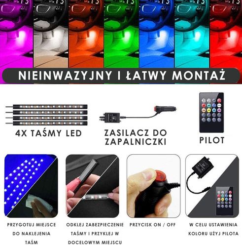 Oświetlenie do samochodu 4x LED taśma RGB na Arena.pl