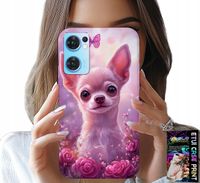 ETUI DO OPPO RENO7 5G - SŁODKA CHIHUAHUA NA RÓŻOWYM TLE KWIATAMI