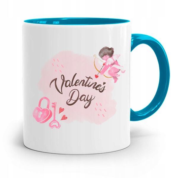 Kubek Błękitny Na Walentynki Happy Valentines Day Z Nadrukiem Ze Zdjęciem zdjęcie 1
