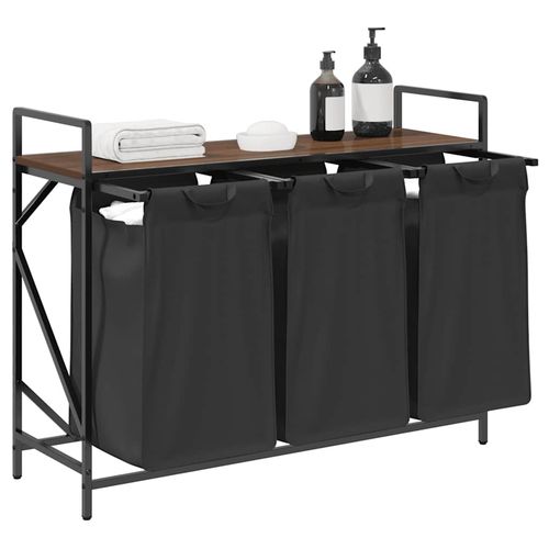 Kosz na pranie 3 przegrody z półką, brązowy dąb na Arena.pl