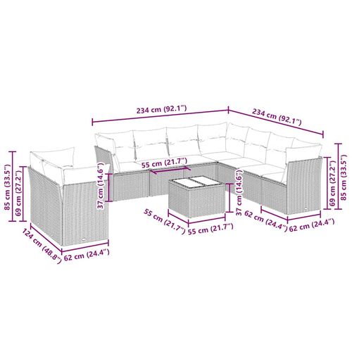 10-cz. zestaw wypoczynkowy do ogrodu, z poduszkami, jasnoszary na Arena.pl