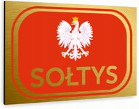 Tabliczka znak informacyjny 20x15 Złota SOŁTYS Nierdzewna NADRUK UV