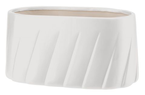 Osłonka doniczka ceramiczna podłużna 24 x13 cm GABRIEL biały wzór plisowany plisa