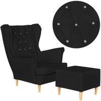 Fotel Uszak eko skóra Gaja z podnóżkiem Skandynawski Family meble czarny