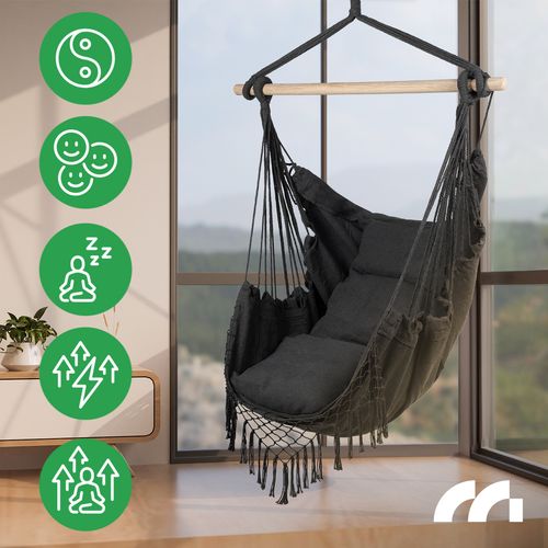 Fotel Wiszący Ogrodowy Krzesło Brazylijskie Kokon z Poduszkami Dark Gray na Arena.pl