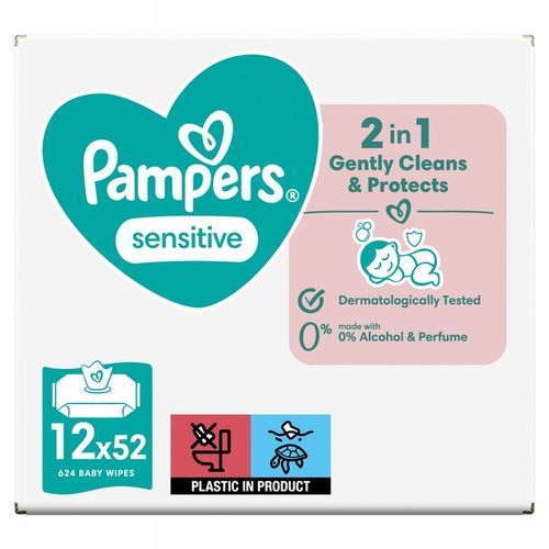 Chusteczki nawilżane Pampers Sensitive 12 x 52 szt. na Arena.pl