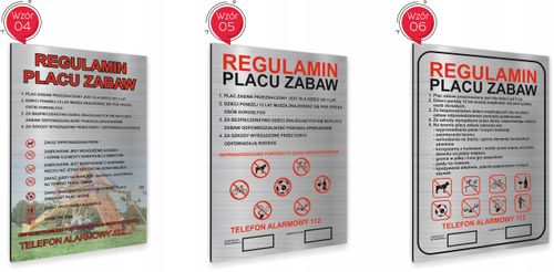 REGULAMIN PLACU ZABAW TABLICZKA INFORMACYJNA ALUMINIOWA na Arena.pl