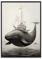 Plakat wieloryb statek 30x40 cm w czarnej ramie