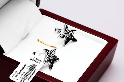 srebrne kolczyki gwiazdki czarne z cyrkoniami - kdc2918 na Arena.pl