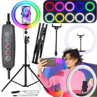 LAMPA PIERŚCIENIOWA LED RING RGB ZE STATYWEM DO ZDJĘĆ FILMÓW SELFIE MAKIJAŻ