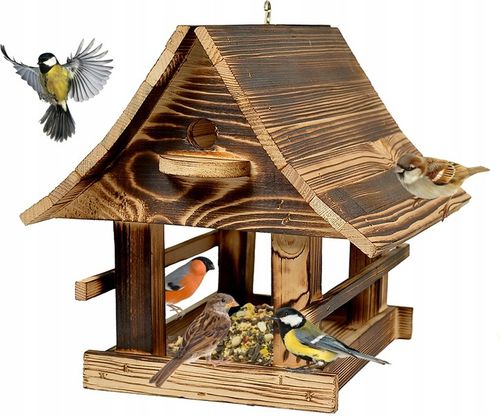 Solidny Drewniany KARMNIK XXL DLA PTAKÓW karmik opalane drewno na Arena.pl