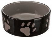 Śliczna ceramiczna miska dla psa 16cm - Trixie czarna w szare łapki 800ml