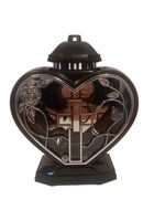 Znicz art. Lampion Glamour serce duże aplikacja krzyż 32 cm srebrno- czarny