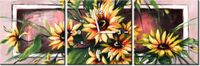 30 90CM OBRAZ 3 ELEM SŁONECZNIKI KORALU ŚCIENNY PŁOTNO DRUK