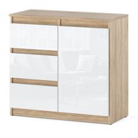 Komoda Nowoczesna 3 Szuflady Agnes 80cm Sypialnia Dąb Sonoma Biała Połysk