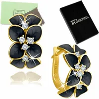 ZLOTE KOLCZYKI DLA KOBIETY KWIATY CZARNE, KOLCZYKI SREBRO PRÓBA 925