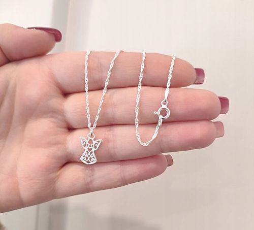 SREBRNY ŁAŃCUSZEK ANIOŁEK ZESTAW ŁAŃCUSZEK Z ANIOŁKIEM NA KOMUNIĘ na Arena.pl