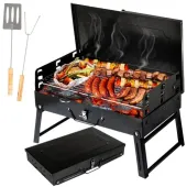 GRILL WĘGLOWY OGRODOWY PRZENOŚNY TURYSTYCZNY WALIZKA + RUSZT + AKCESORIA