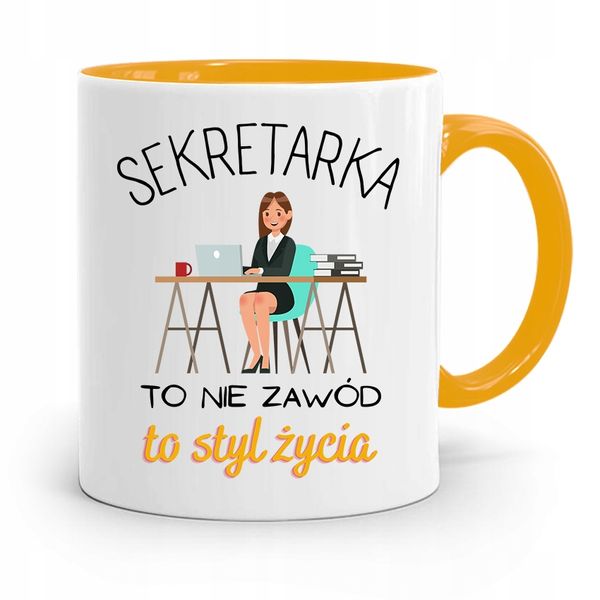 Kubek Żółty Prezent Dla Sekretarki To Styl Życia Z Nadrukiem Ze Zdjęciem zdjęcie 1