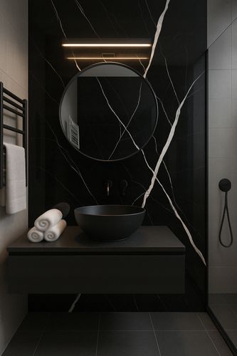 Czarna płytka gresowa polerowana z jasnymi żyłami marmuru, POŁYSK -gat. I na Arena.pl