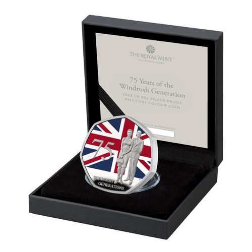 75 Years of the Windrush Generation kolorowany 50p Srebro 2023 Proof Piedfort na Arena.pl