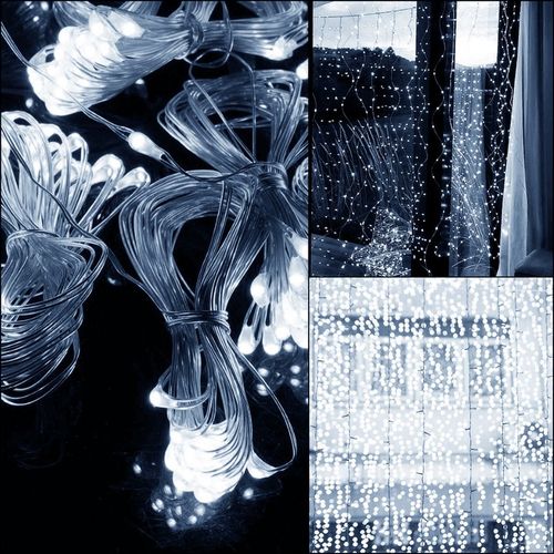 KURTYNA ŚWIETLNA NA BATERIE 300 LED LAMPKI 3x3M 8 FUNKCJI ZIMNE ŚWIATŁO na Arena.pl