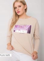 Modna bluzka plus size z nadrukiem R 48 BEŻOWA