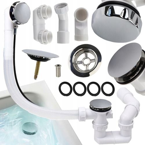 Syfon wannowy chrom z przelewem automatyczny do wanny na pokrętło niski na Arena.pl