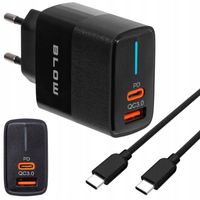 SZYBKA ŁADOWARKA SIECIOWA GNIAZDO USB + USB-C QC+PD 20W + KABEL USB-C 1m