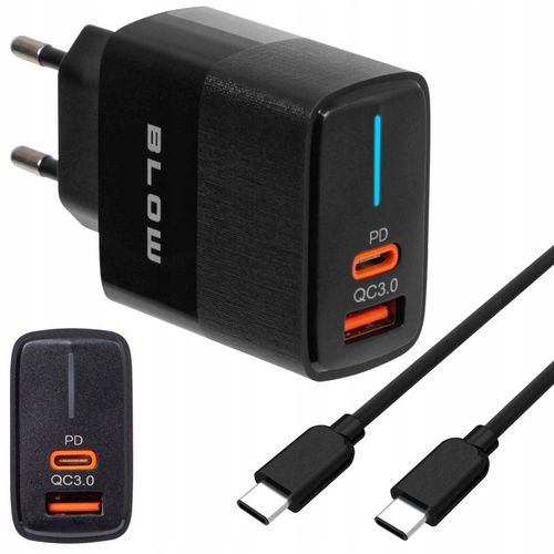 SZYBKA ŁADOWARKA SIECIOWA GNIAZDO USB + USB-C QC+PD 20W + KABEL USB-C 1m na Arena.pl