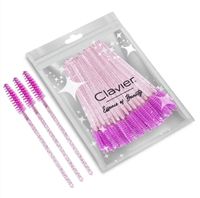 CLAVIER Szczoteczki do rzęs brokatowe Różowe - 50 sztuk