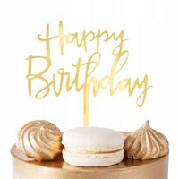 TOPPER NA TORT HEPPY BIRTHDAY ZŁOTE NA IMPREZĘ URODZINOWĄ DEKORACJA