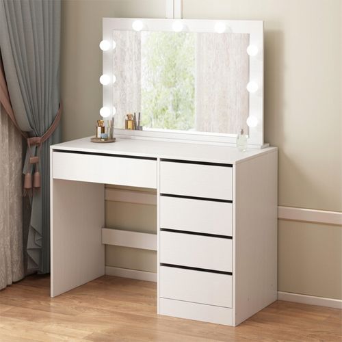 Toaletka kosmetyczna do makijażu wizażu z lustrem led białą glamour na Arena.pl