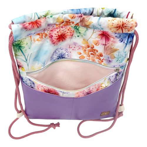 Worko-Plecak Fioletowy z Motywem Dmuchawców – Handmade z Ukrytą Kieszenią na Zamek na Arena.pl