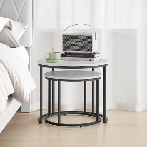 Stolik kawowy okrągły 2szt - marmur / nogi czarne na Arena.pl