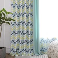 Floraweg Chevron Zigzag wzór Grommet Top Window Curtains, niebieskie