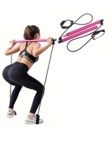 Taśmy pilates zestaw do ćwiczeń z drążkiem i gumami oporowymi 2 sztuki róż