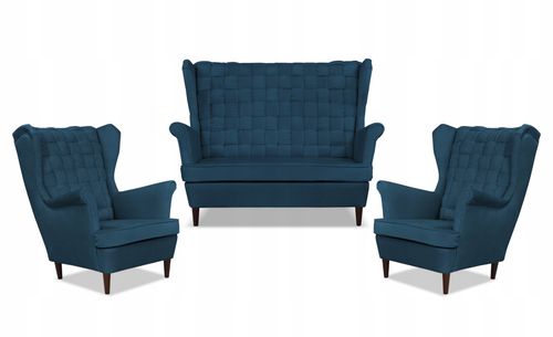 Zestaw wypoczynkowy Carol sofa fotele paski Family Meble granatowy na Arena.pl