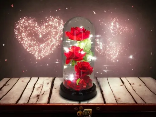 WIECZNA RÓŻA W SZKLE W KOPULE ŚWIECĄCA NA WALENTYNKI LED PREZENT PUDEŁKO na Arena.pl