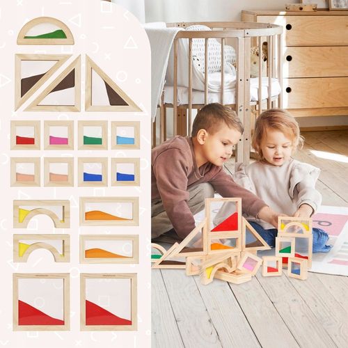 Drewniane klocki sensoryczne dla dzieci – zestaw 18 elementów do zabawy na Arena.pl