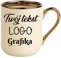 KUBEK KREMOWO-ZŁOTY Z TWOIM NADRUKIEM TEKSTEM GRAFIKĄ LOGO PREZENT REKLAMA