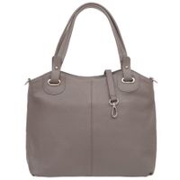 VERA PELLE torebka skórzana shopper z paskiem na ramię V658 ciepła szara