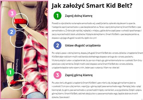 Pas bezpieczeństwa samochodowy SMART KID BELT na Arena.pl