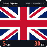 Karta eSIM Internet Wielka Brytania 5 GB na 30 dni - bez rejestracji