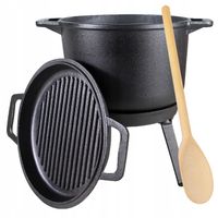 Kociołek żeliwny garnek patelnia 3w1 myśliwski 8L na ognisko + łyżka GRATIS